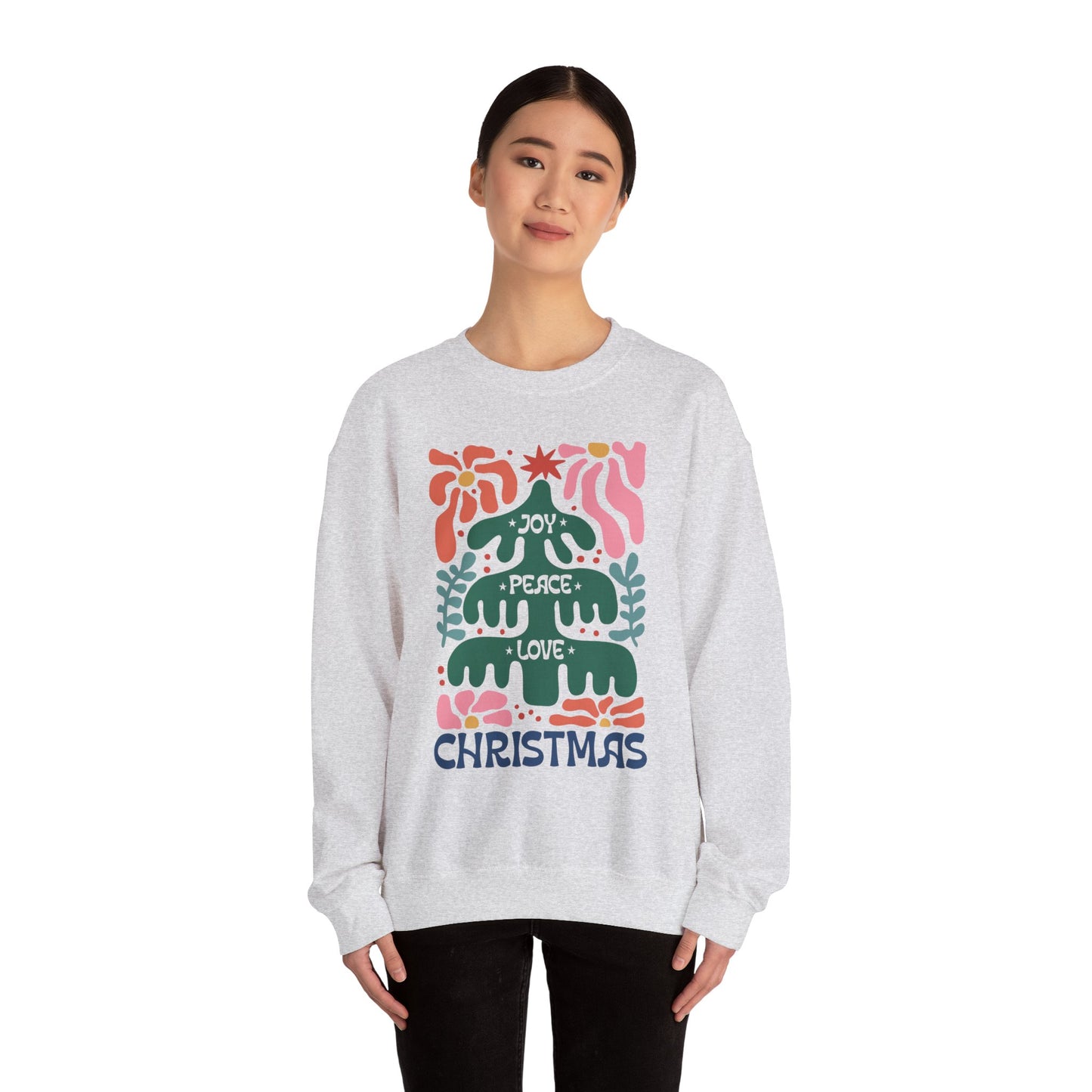 Boho Christmas Crewneck Sweatshirt - Joy, Peace, Love - Merry Christmas Style