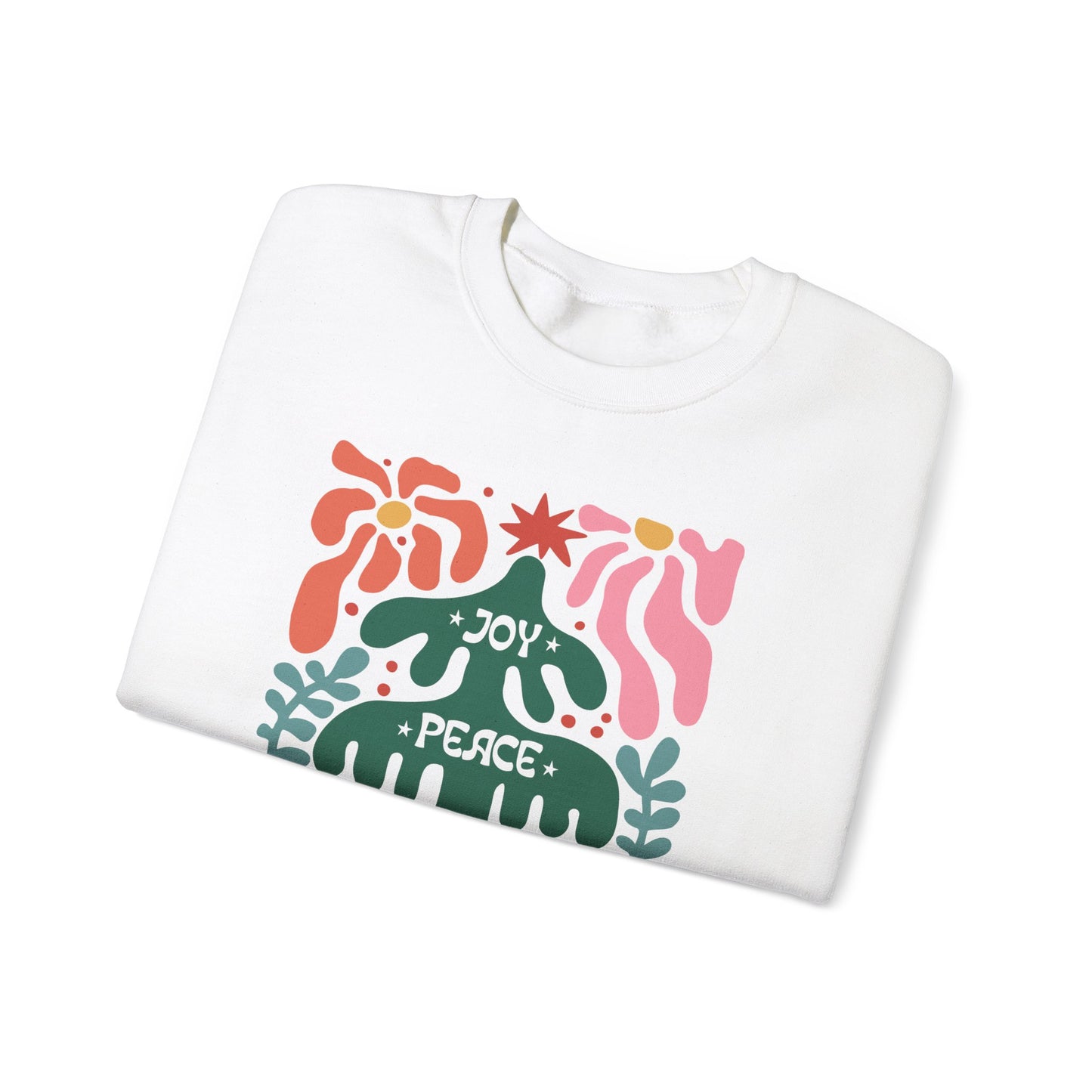 Boho Christmas Crewneck Sweatshirt - Joy, Peace, Love - Merry Christmas Style