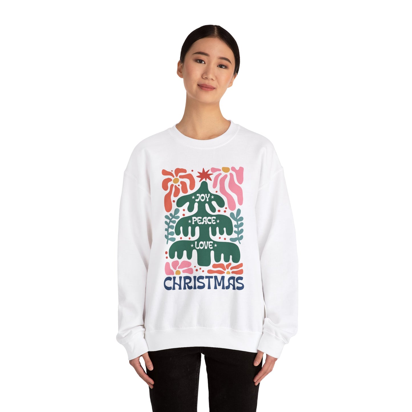 Boho Christmas Crewneck Sweatshirt - Joy, Peace, Love - Merry Christmas Style