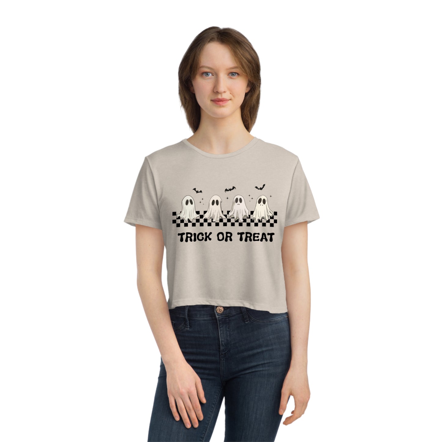 Women's Spooky Checkered Cropped Tee