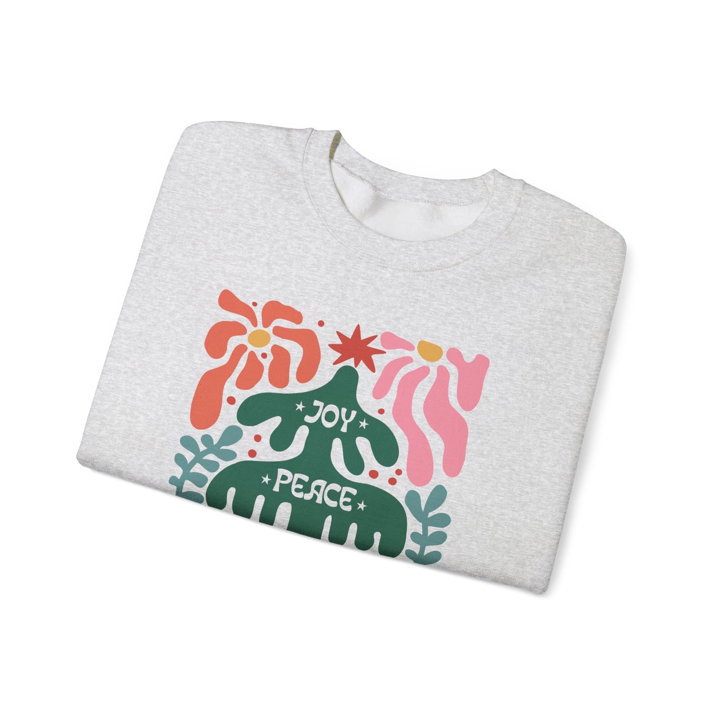 Boho Christmas Crewneck Sweatshirt - Joy, Peace, Love - Merry Christmas Style