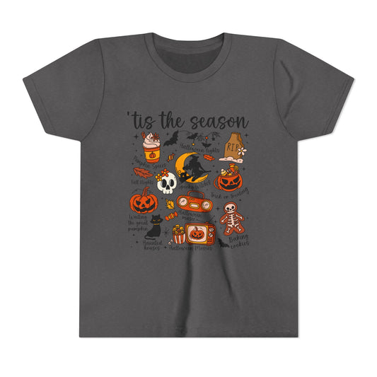 Halloween Youth Short Sleeve Tee, Spooky Season Shirt, Kids Costume Top, Autumn Vibes T-Shirt, Trick or Treat Apparel, Halloween Party Wear