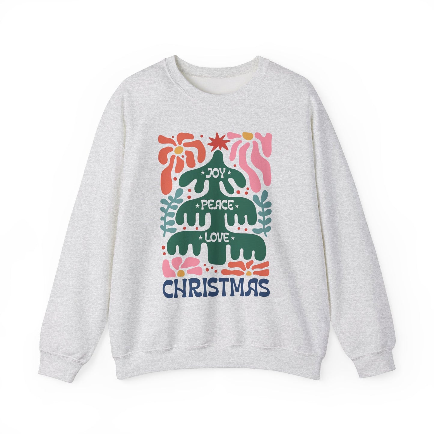 Boho Christmas Crewneck Sweatshirt - Joy, Peace, Love - Merry Christmas Style