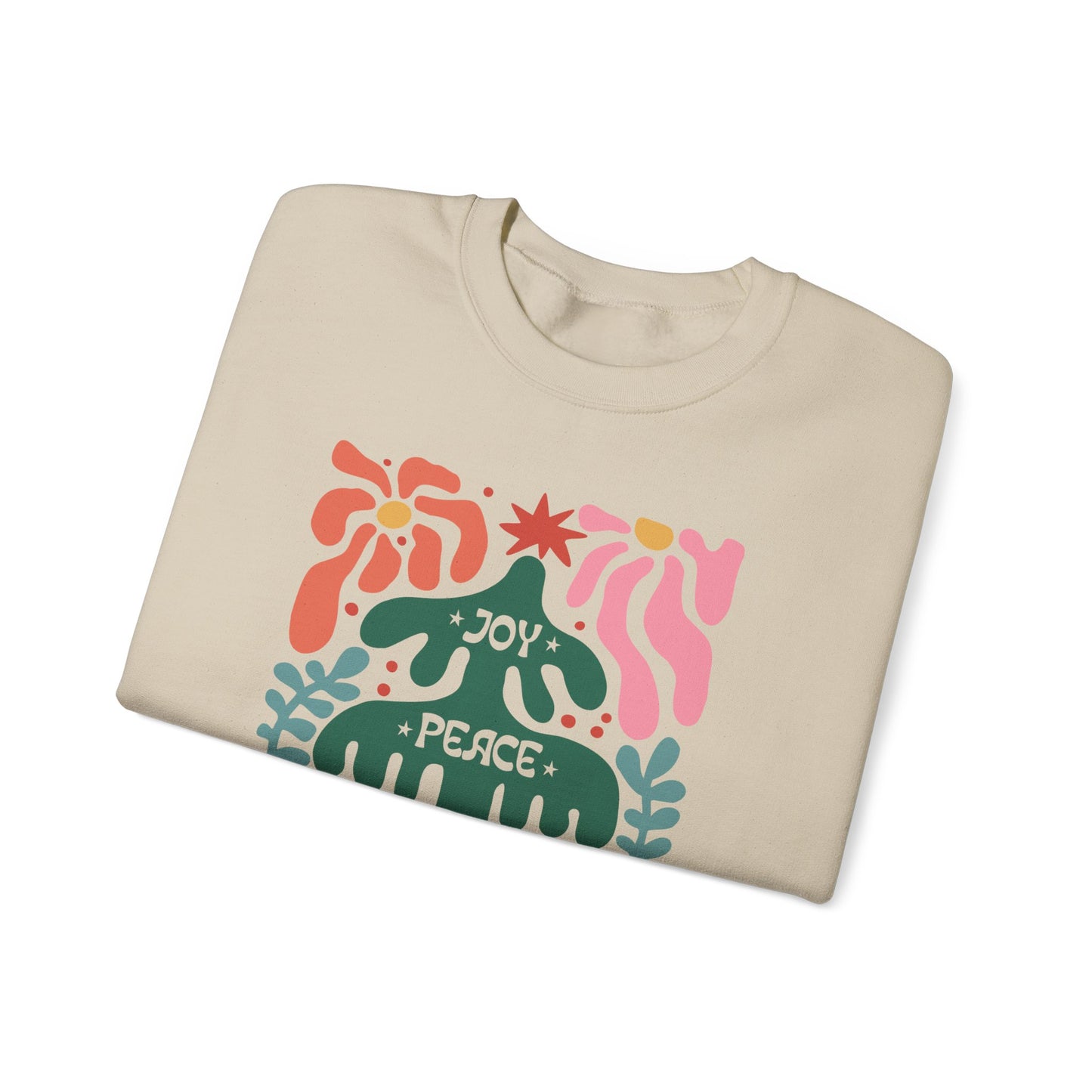 Boho Christmas Crewneck Sweatshirt - Joy, Peace, Love - Merry Christmas Style