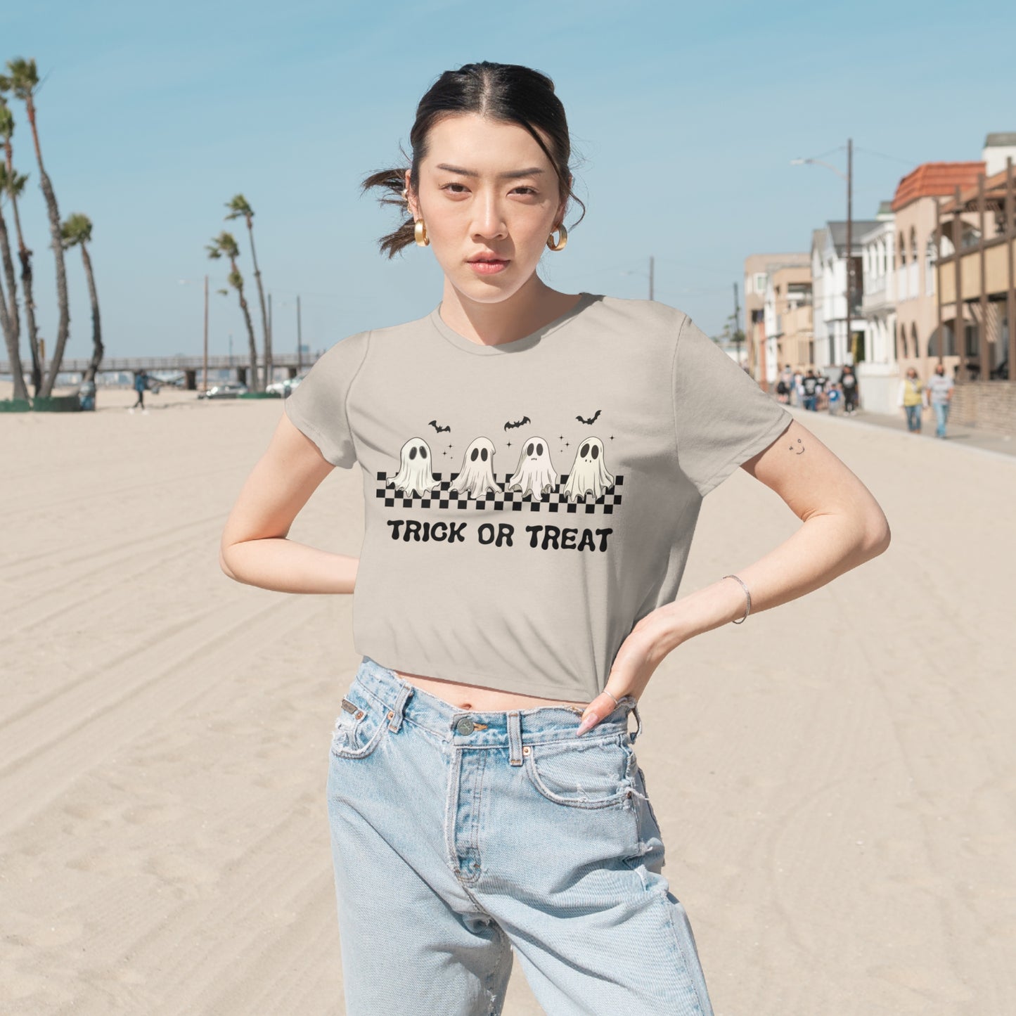 Women's Spooky Checkered Cropped Tee