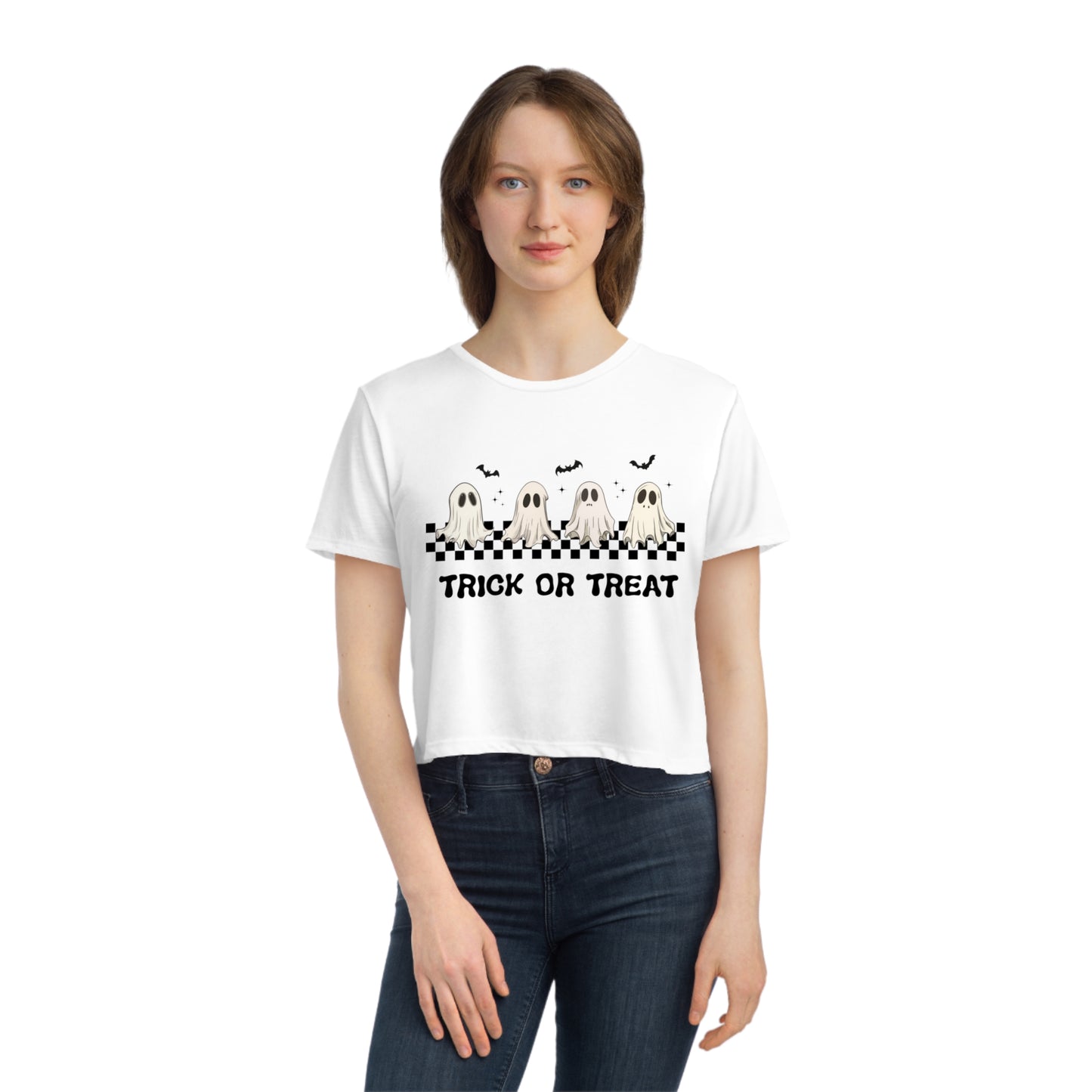 Women's Spooky Checkered Cropped Tee