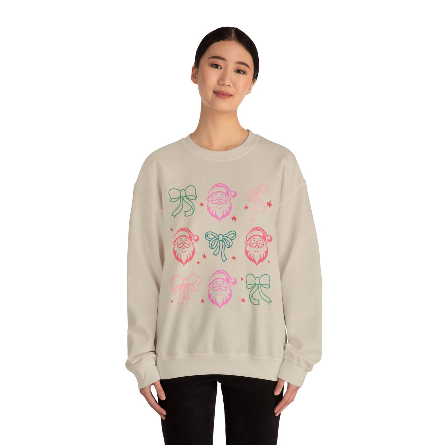 Holiday Festive Sweatshirt with Bows and Santas