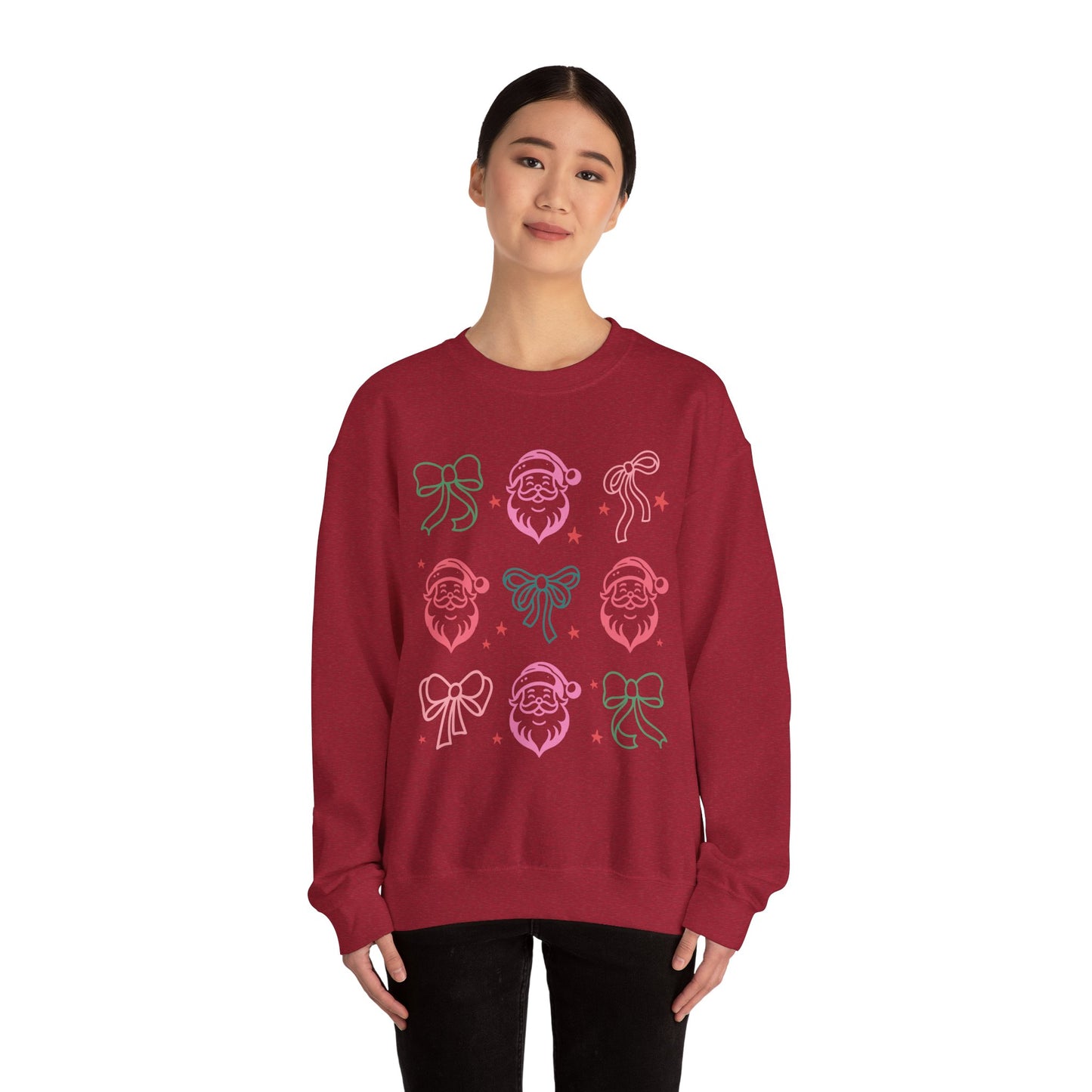 Holiday Festive Sweatshirt with Bows and Santas