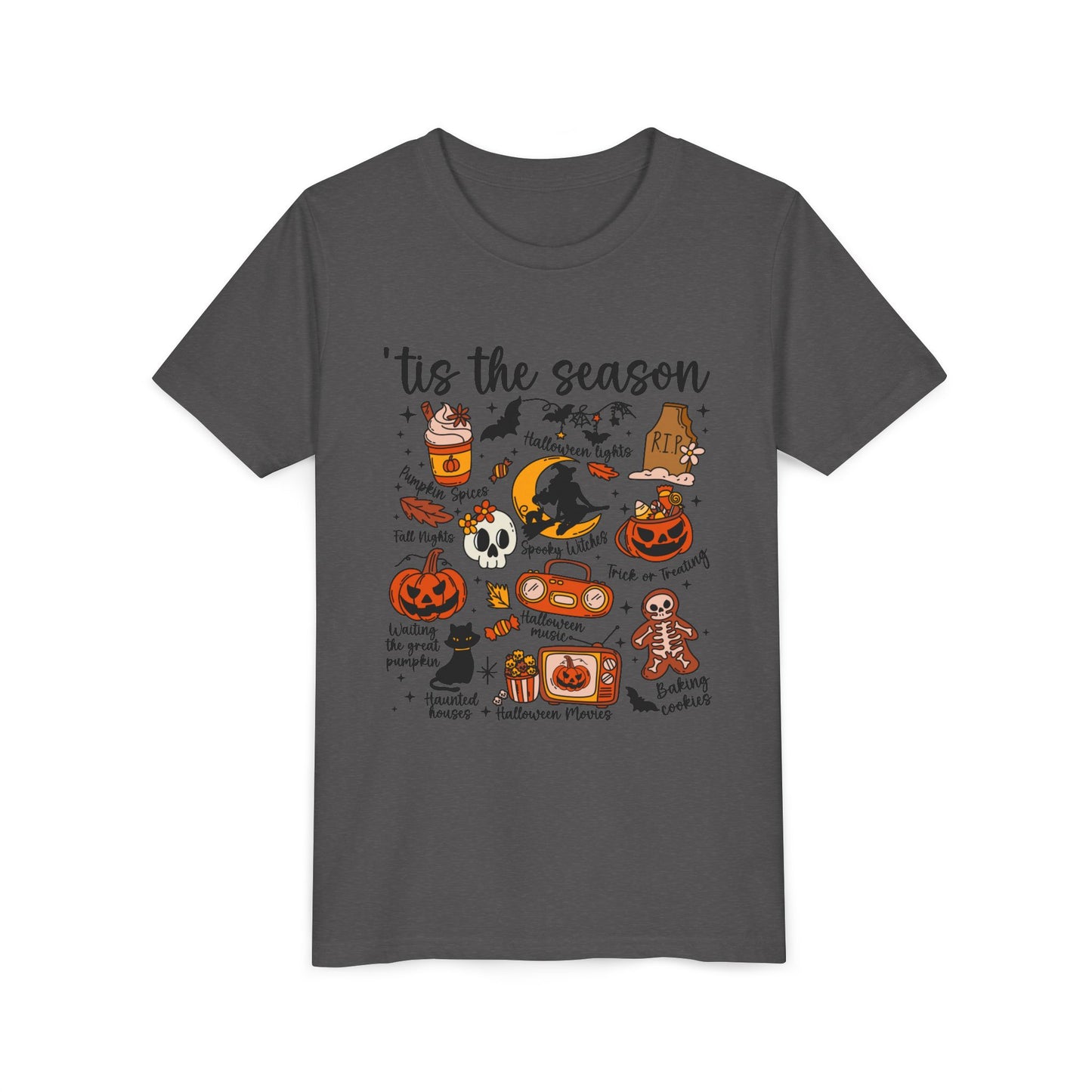 Halloween Youth Short Sleeve Tee, Spooky Season Shirt, Kids Costume Top, Autumn Vibes T-Shirt, Trick or Treat Apparel, Halloween Party Wear