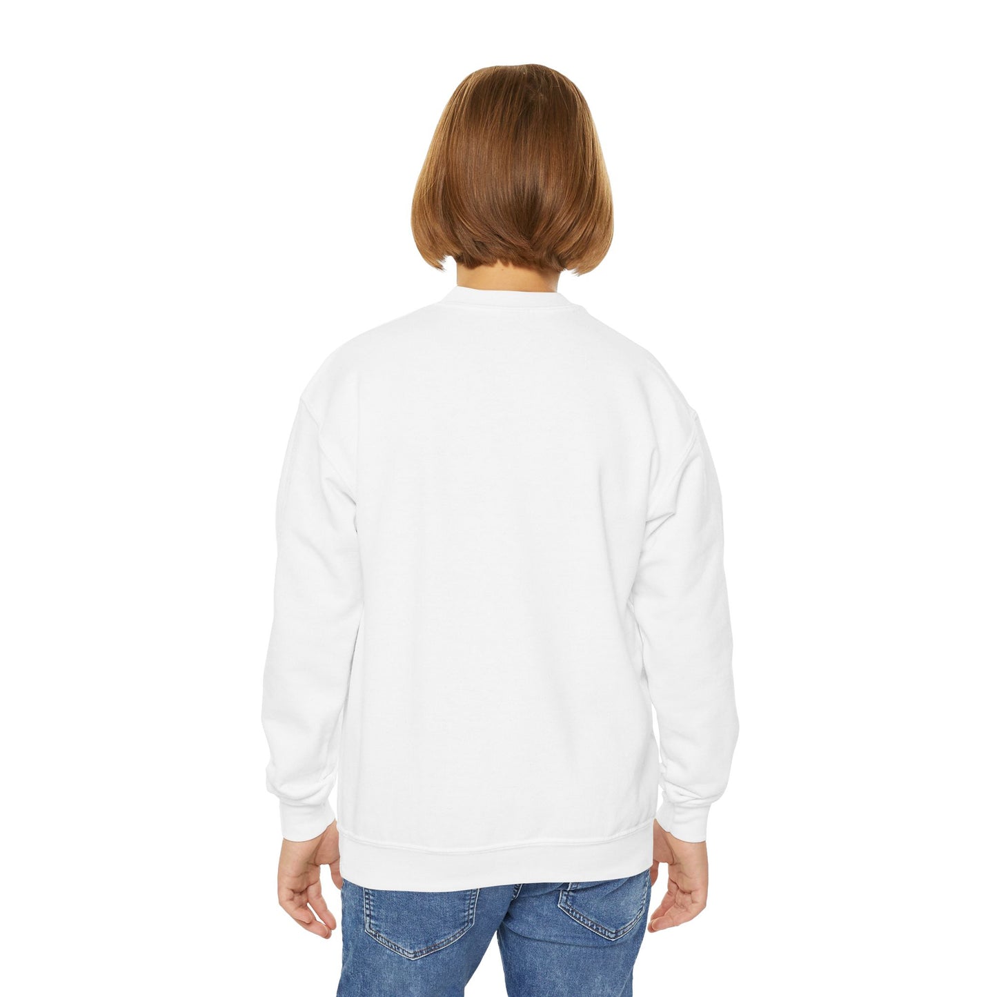 Youth Crewneck Sweatshirt - Festive Bows and Cheerful Santas with Stars