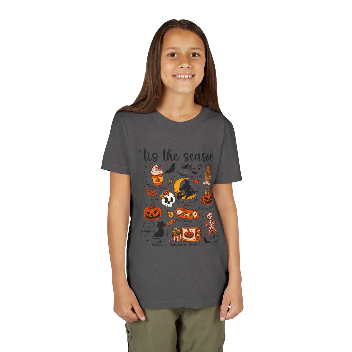 Halloween Youth Short Sleeve Tee, Spooky Season Shirt, Kids Costume Top, Autumn Vibes T-Shirt, Trick or Treat Apparel, Halloween Party Wear