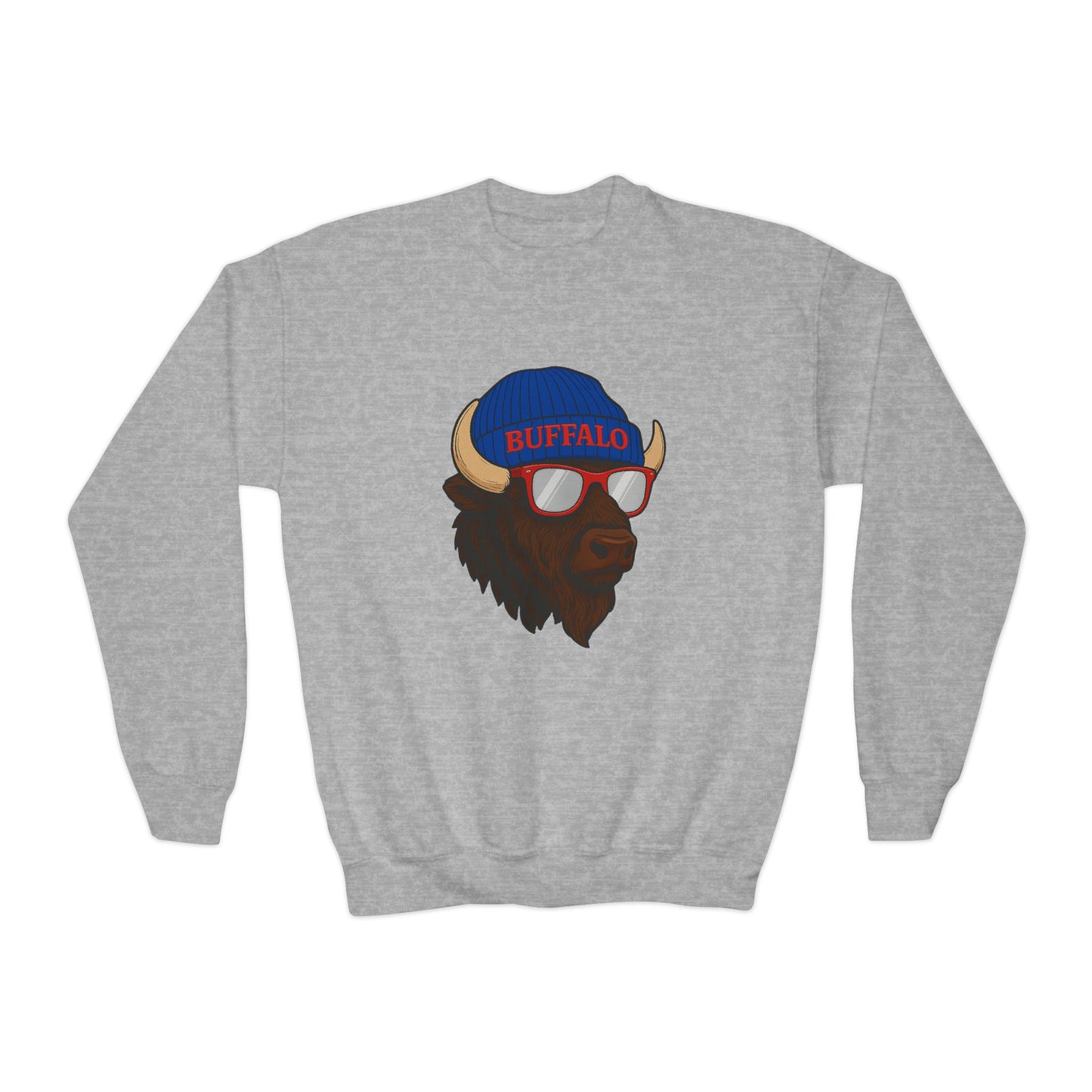 Buffalo Graphic Youth Crewneck Sweatshirt, Cozy Youth Sweatshirt, Trendy Crewneck for Kids, Ideal Gift for Birthdays, Cool Casual Wear