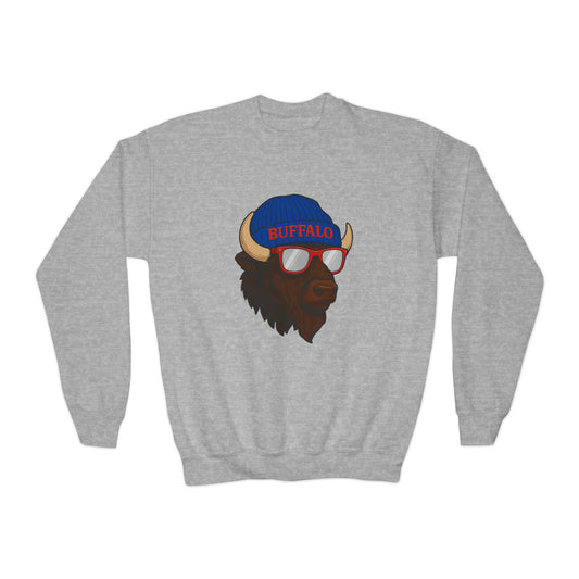 Buffalo Graphic Youth Crewneck Sweatshirt, Cozy Youth Sweatshirt, Trendy Crewneck for Kids, Ideal Gift for Birthdays, Cool Casual Wear