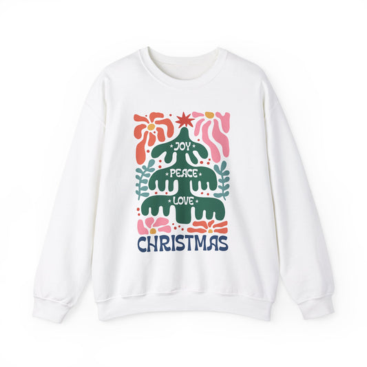 Boho Christmas Crewneck Sweatshirt - Joy, Peace, Love - Merry Christmas Style