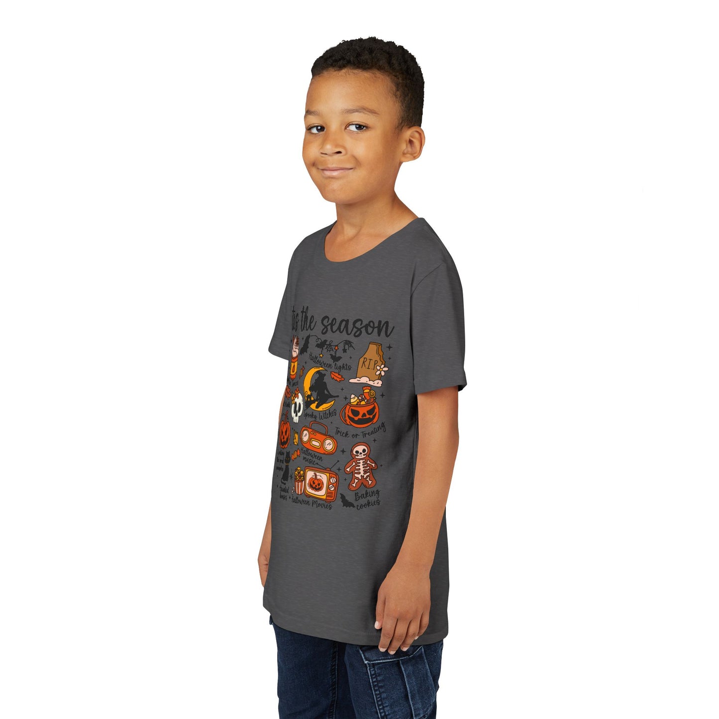 Halloween Youth Short Sleeve Tee, Spooky Season Shirt, Kids Costume Top, Autumn Vibes T-Shirt, Trick or Treat Apparel, Halloween Party Wear